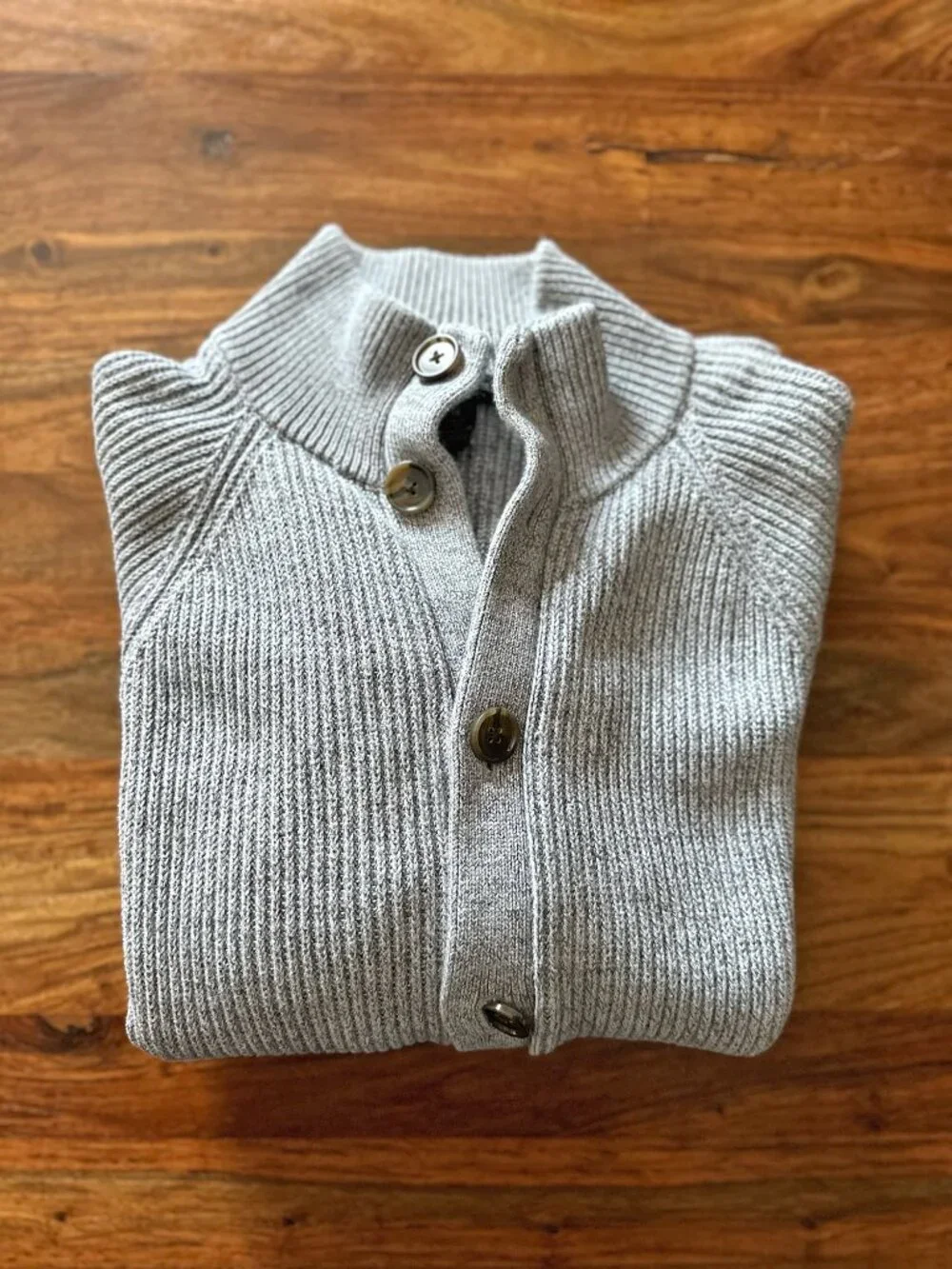 Banana Republic, Gray Ribbed-Knit Button-Up Cardigan Sweater, Men Size M